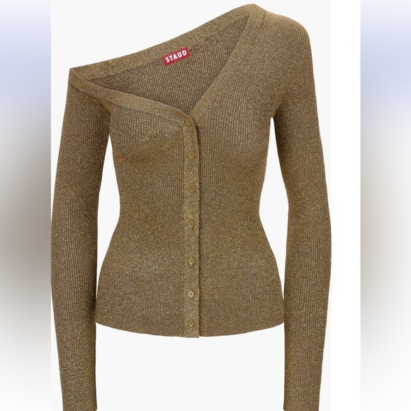 NWT STAUD one should craftsmanship metallic gold cardigan size small - Picture 3 of 6